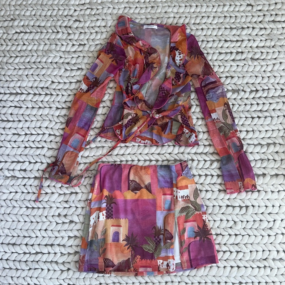 Peppermayo Exclusive Sweet and Sultry Tie Top and Serene Sunset Mini Skirt Set